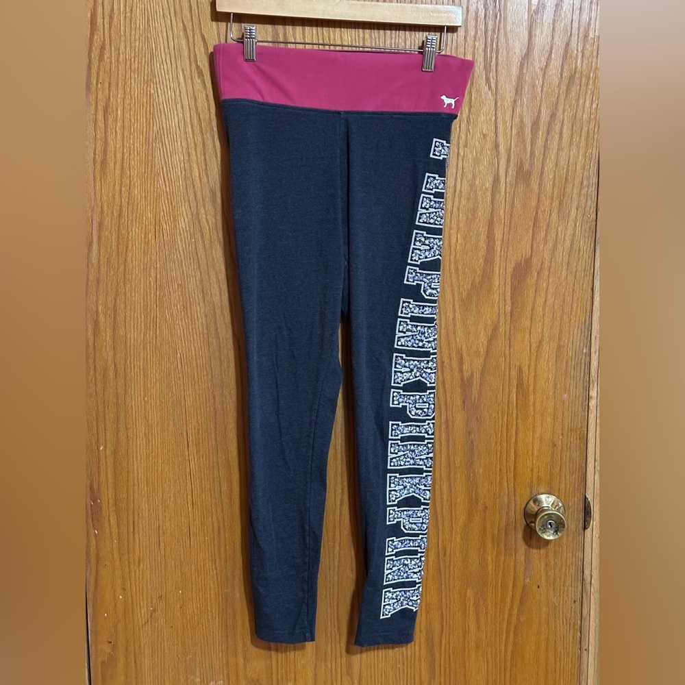 Victoria’s Secret PINK glitter sequins Black yoga Leggings sz‎ medium C